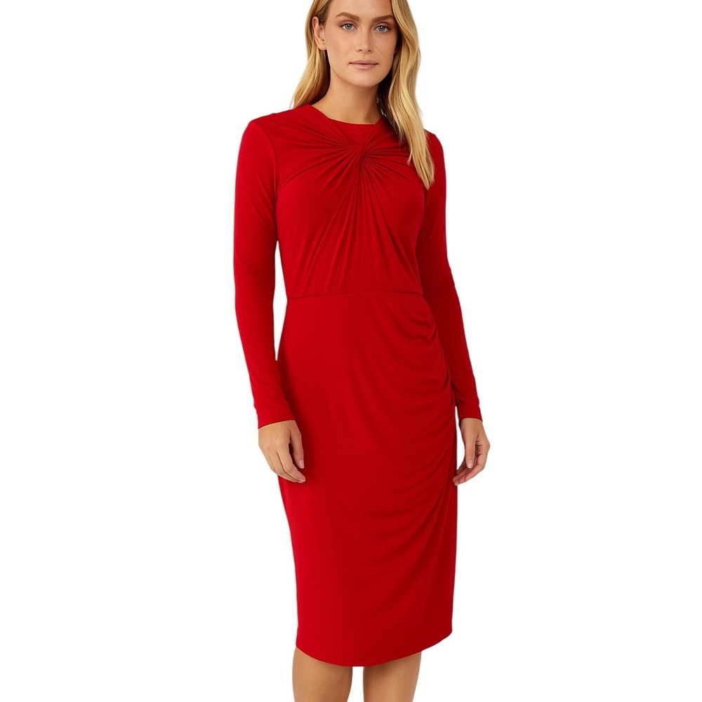 Jason Wu Collection Red‎ Twist Front Long Sleeve Midi Dress